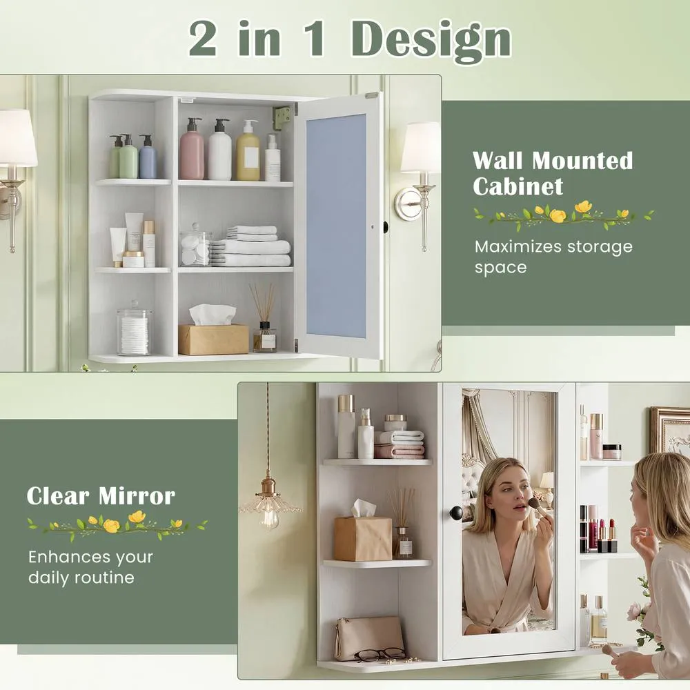 Costway Bathroom Wall Cabinet Modern Wall Mounted Medicine Cabinet with Mirror in White 2