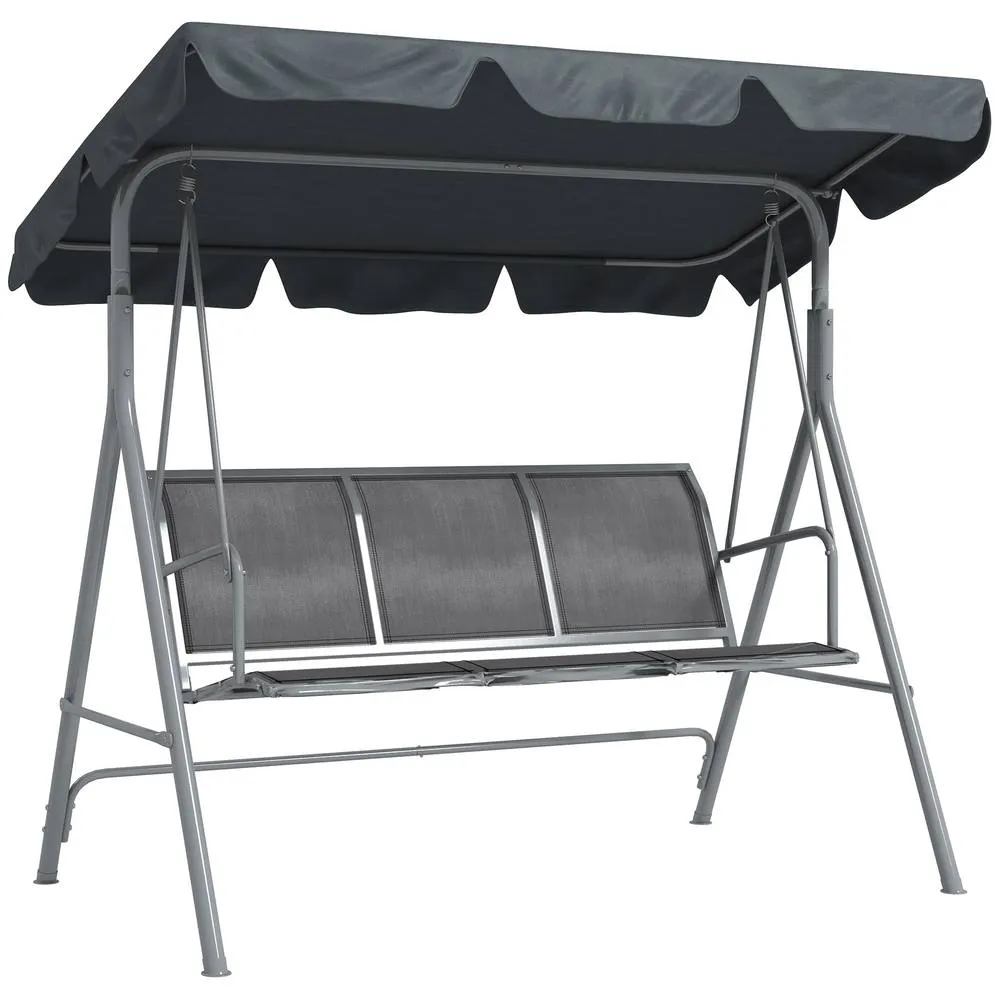 OUTSUNNY Metal Swing Chair 3 Seater Patio Bench w/ Canopy, Dark Grey 2