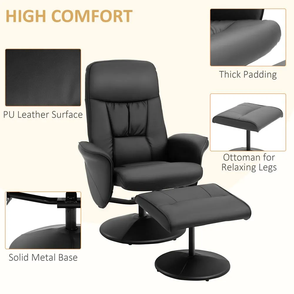 HOMCOM PU Leather Armchair & Footrest Swivel Recliner w/ Ottoman Black 6