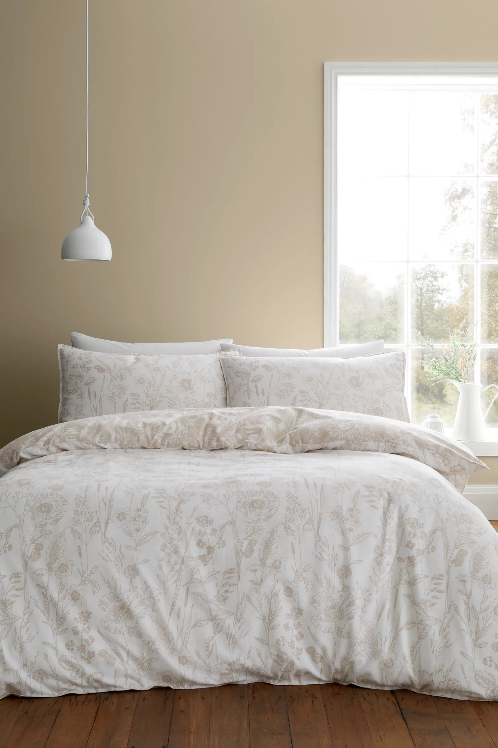 Bianca 'Brushed Cotton Floral Toile' Reversible Duvet Cover Set in Natural