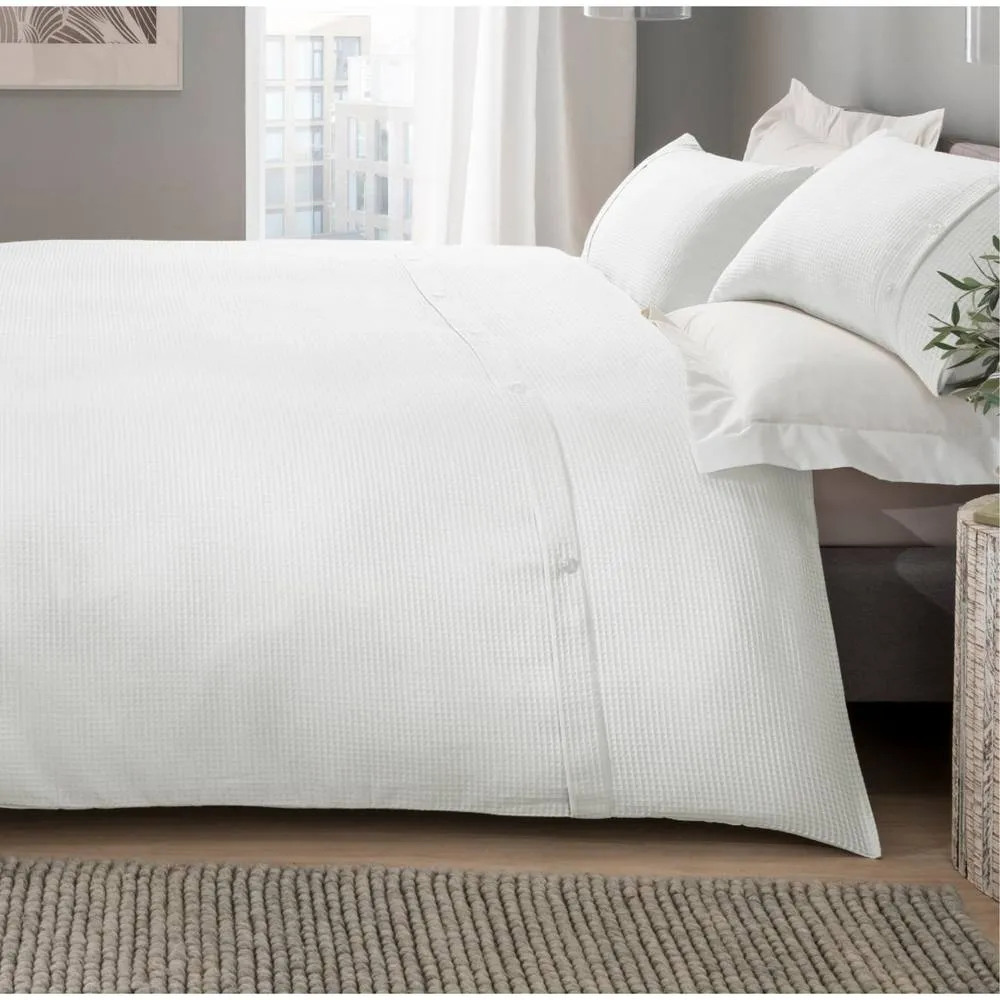 Smart Living Super Soft Classy Waffle Super Soft Duvet Cover With Pillowcases in White