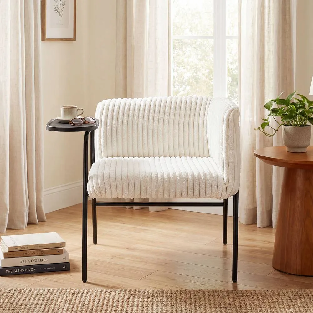 Costway Modern Accent Chair Corduroy Upholstered Armchair in White 3