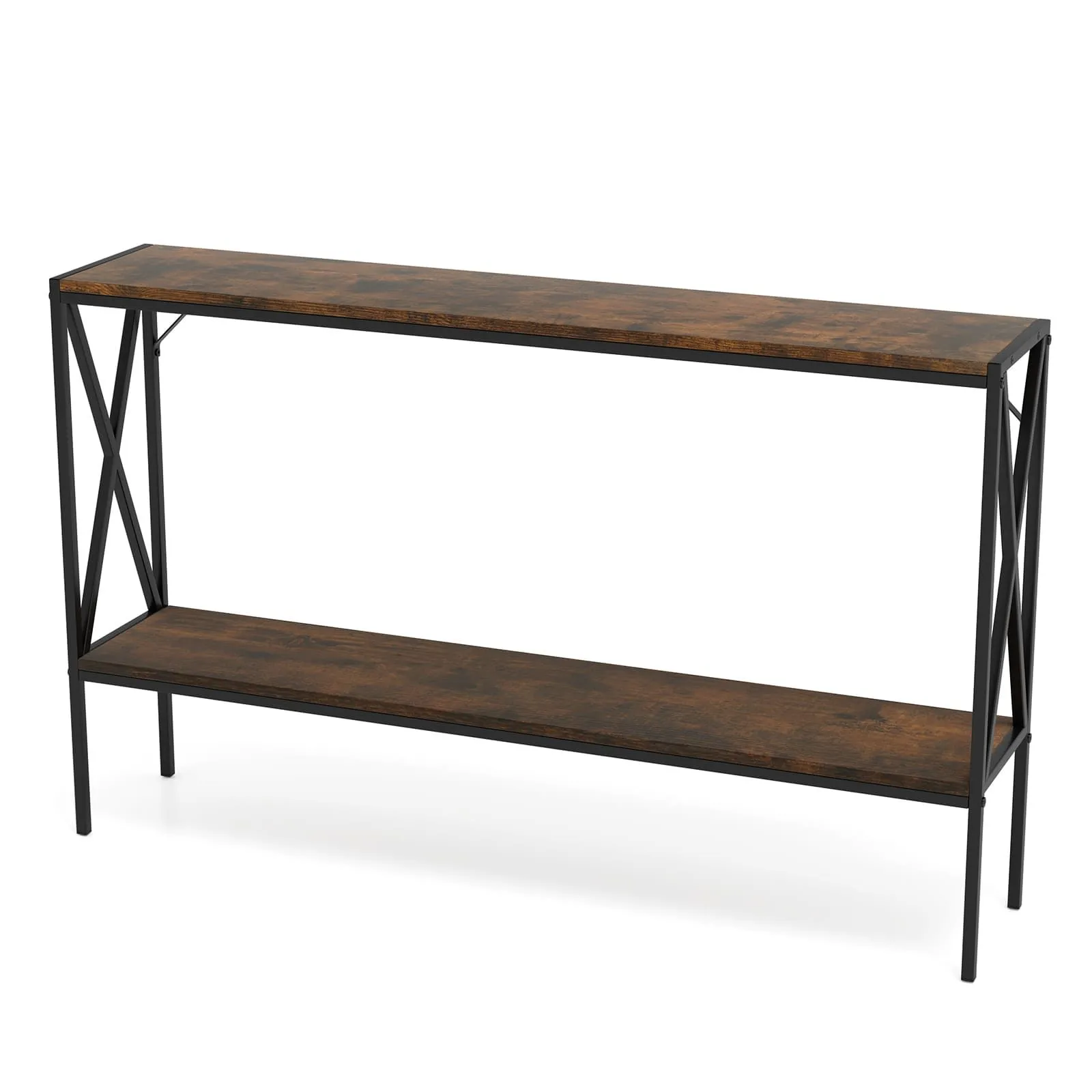 Costway Industrial Console Table 2-Tier Narrow Sofa Table Behind Couch in Brown