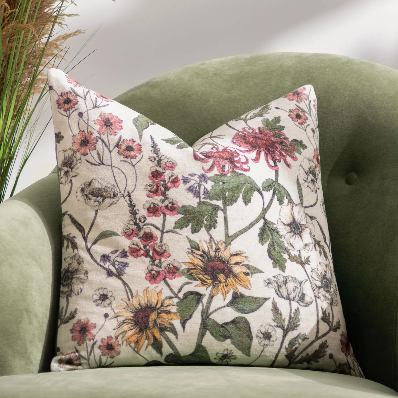 Wylder Nature Wallflower 100% Cotton Velvet Floral Cushion
