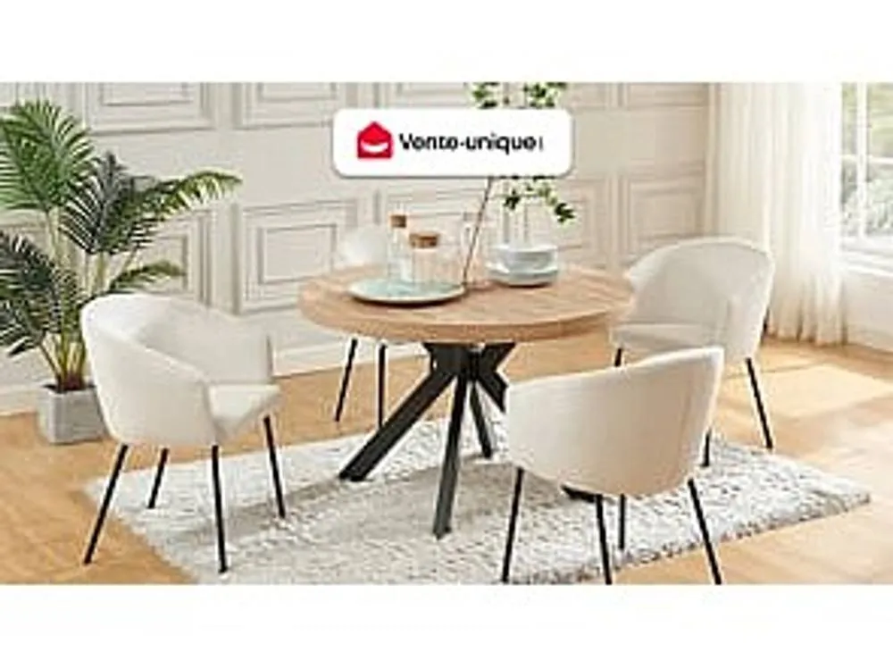 Vente-unique 4 - 8 Seater Extendable Dining Table - MDF & Steel - Natural and in Light Oak 4