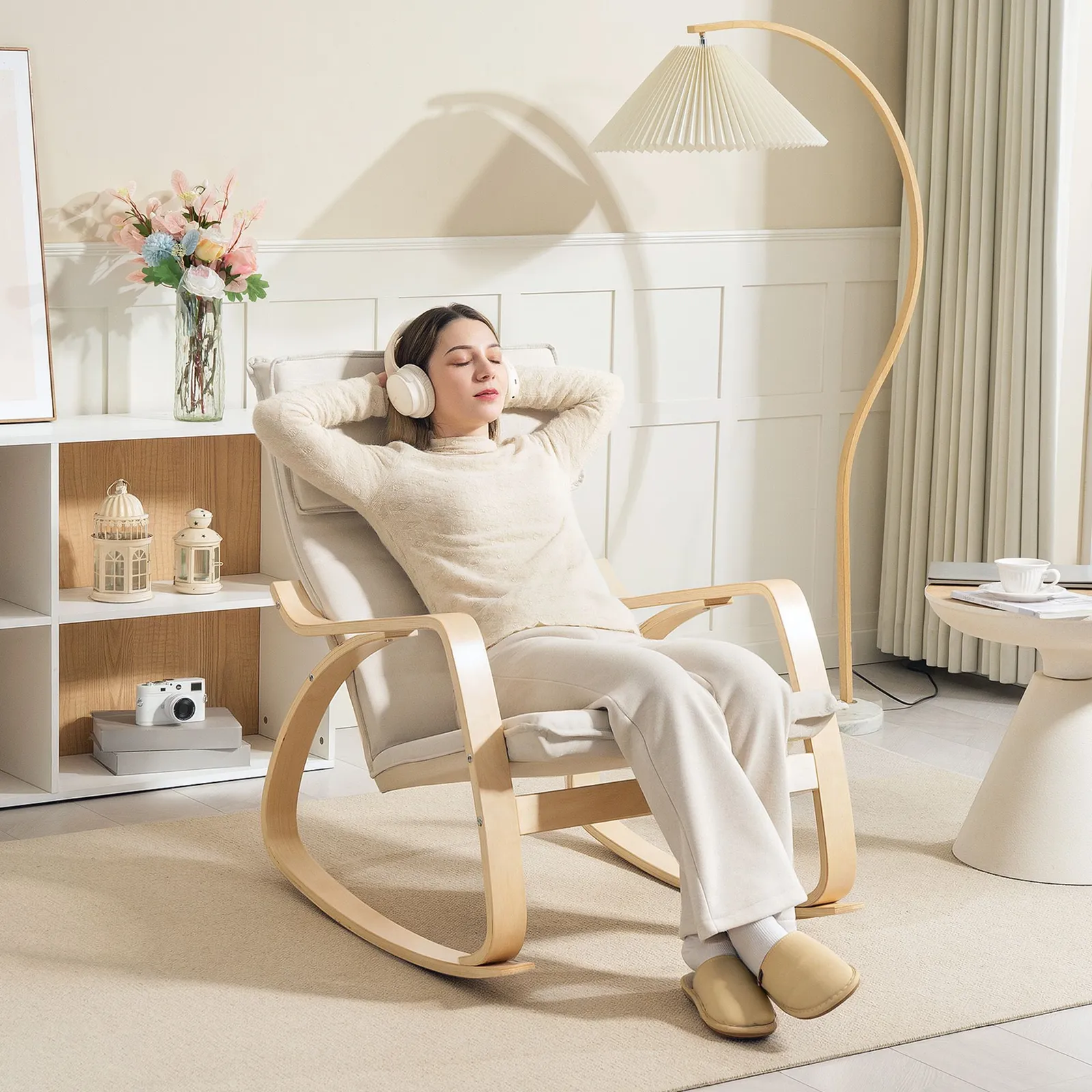 HOMCOM Comfortable Relax Rocking Chair with High Back in Cream