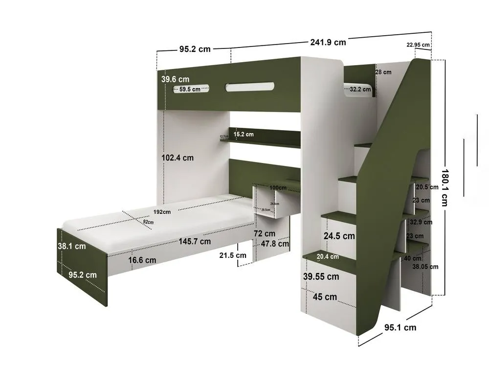 Flair Alpha Bunk Bed with LED Beige & Green 6