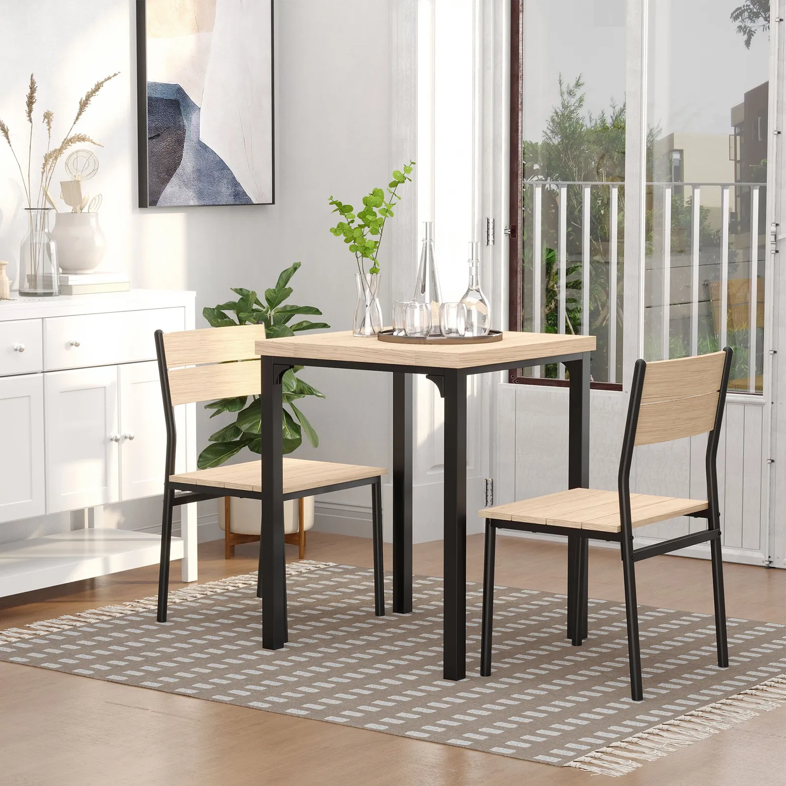 HOMCOM 3 Pcs Compact Dining Table 2 Chairs Set in Light Brown 4