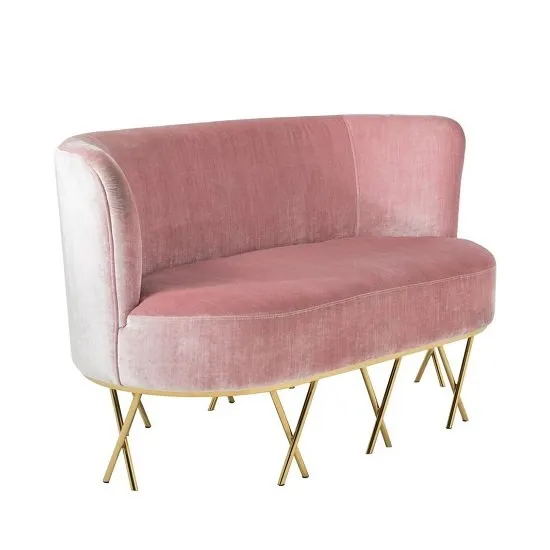 Oprah 2 Seater Sofa In Pink Velvet With Gold Legs