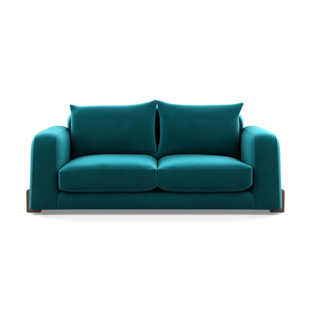 Heal's Nuvola 2 Seater Sofa Smart Velvet Petrol Walnut Stained Feet