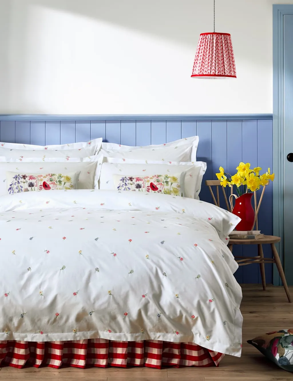 Bluebellgrey Pure Cotton Floral Embroidered Bedding Set White Mix