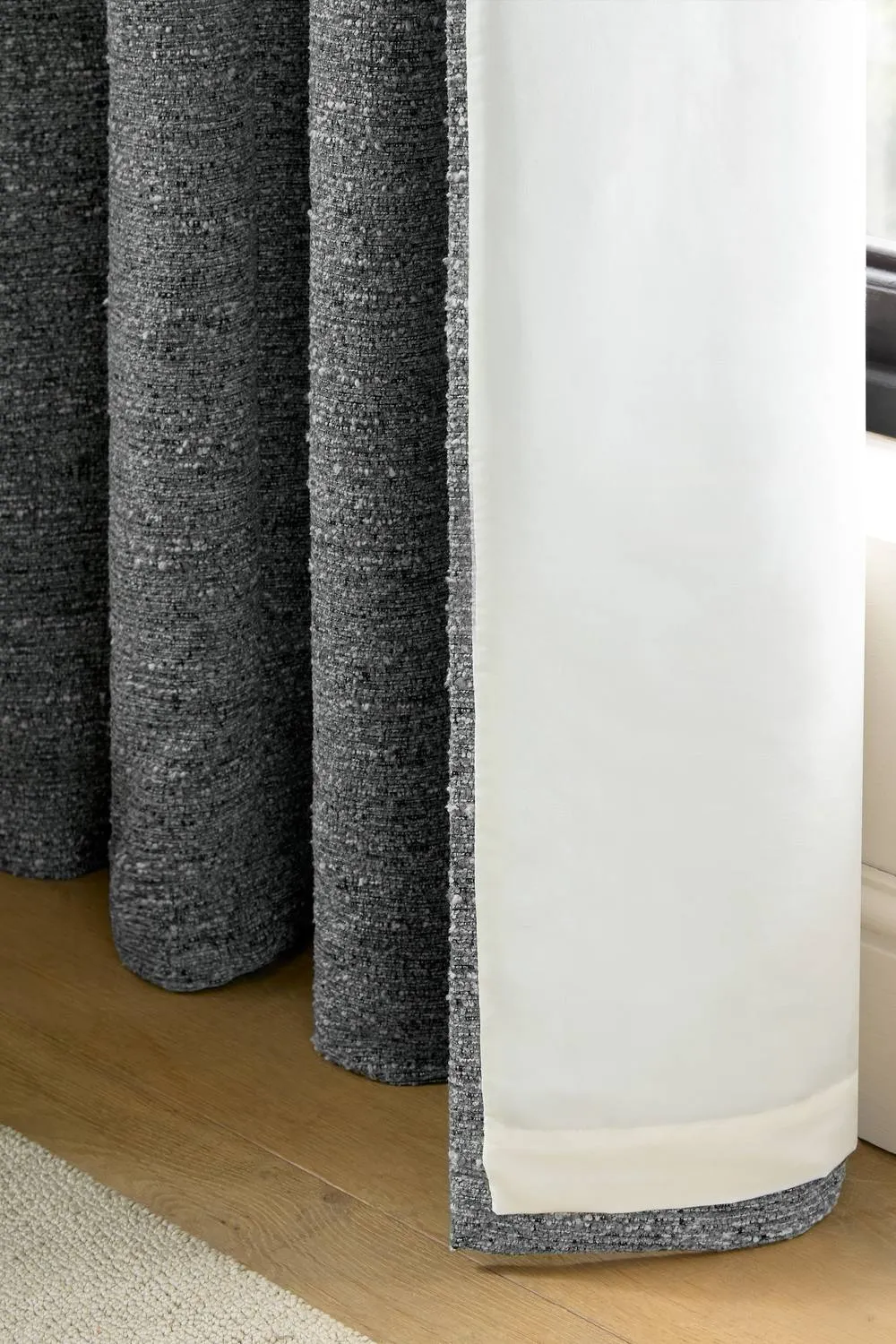 Catherine Lansfield 'Chunky Boucle' Lined Eyelet Curtains in Charcoal 4