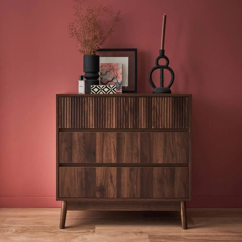 sweeek 3-drawer Chest With Grooved Wooden Detail in Light Brown