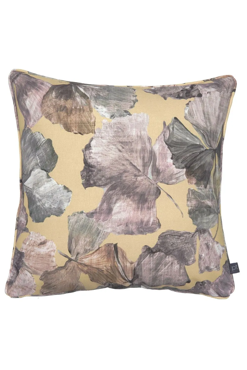 Prestigious Textiles Hanalei Tropical Leaf Printed Pipe Trimmed Cushion in Amber