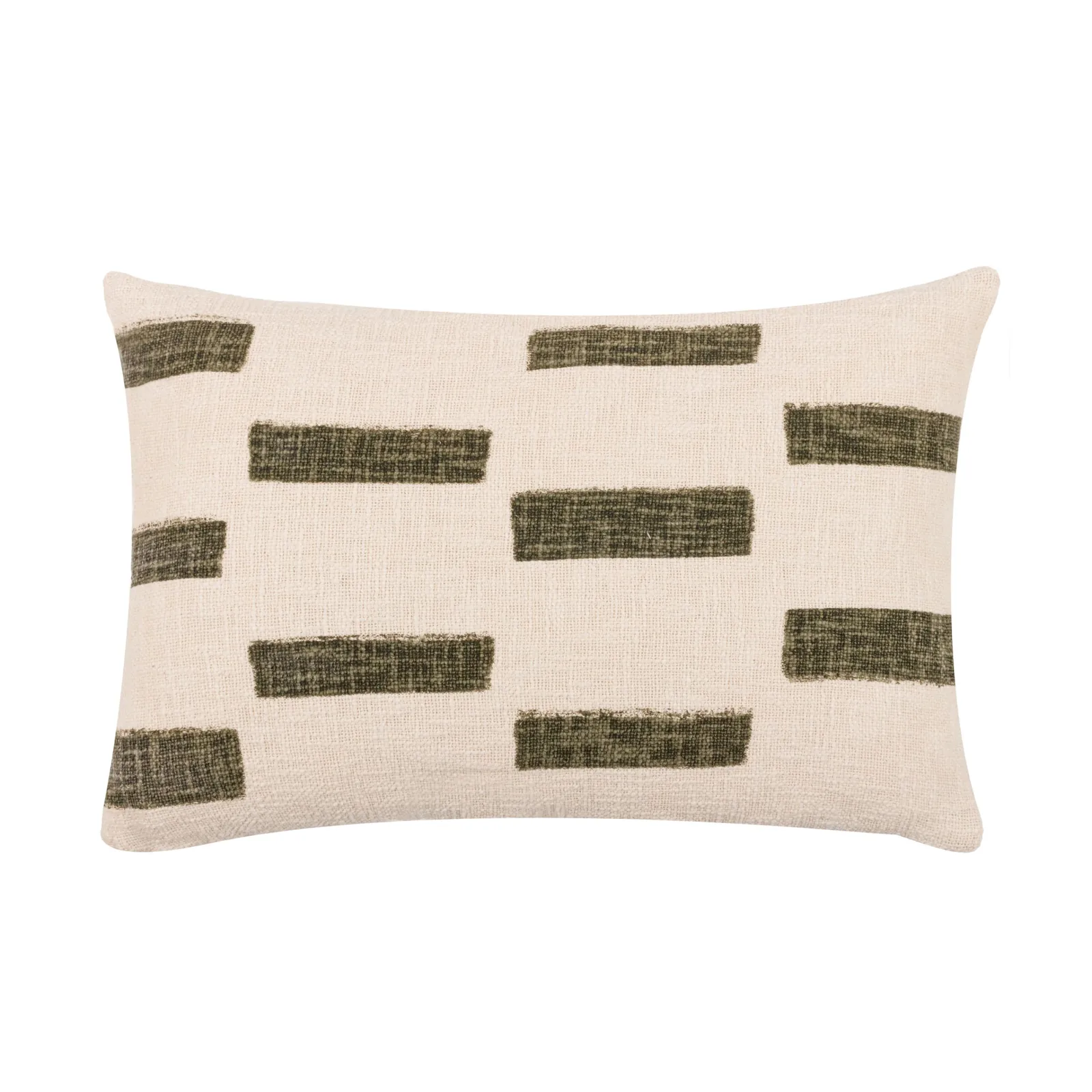 Printed Slub Cotton Feather Cushion - Moss