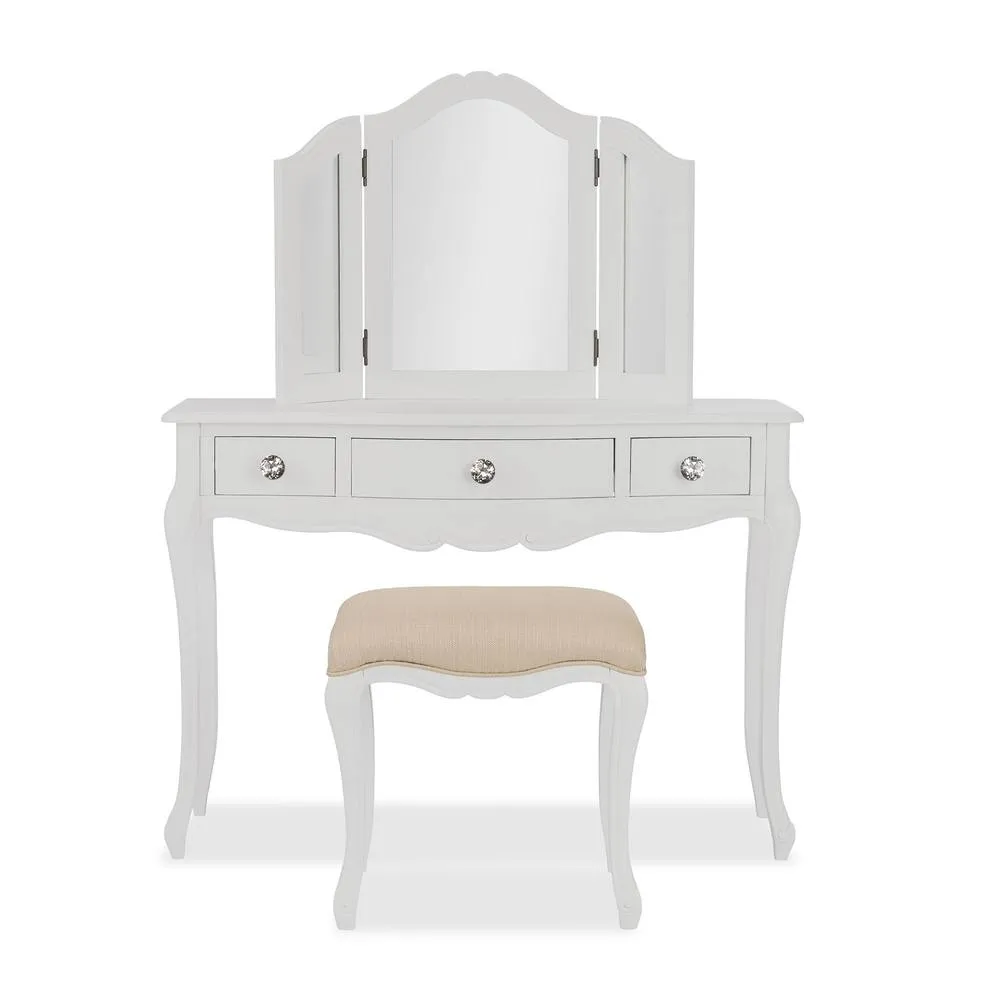 Statement Furniture Juliette Dressing Table Set with Crystal Handles (with Stool & Mirror) in White
