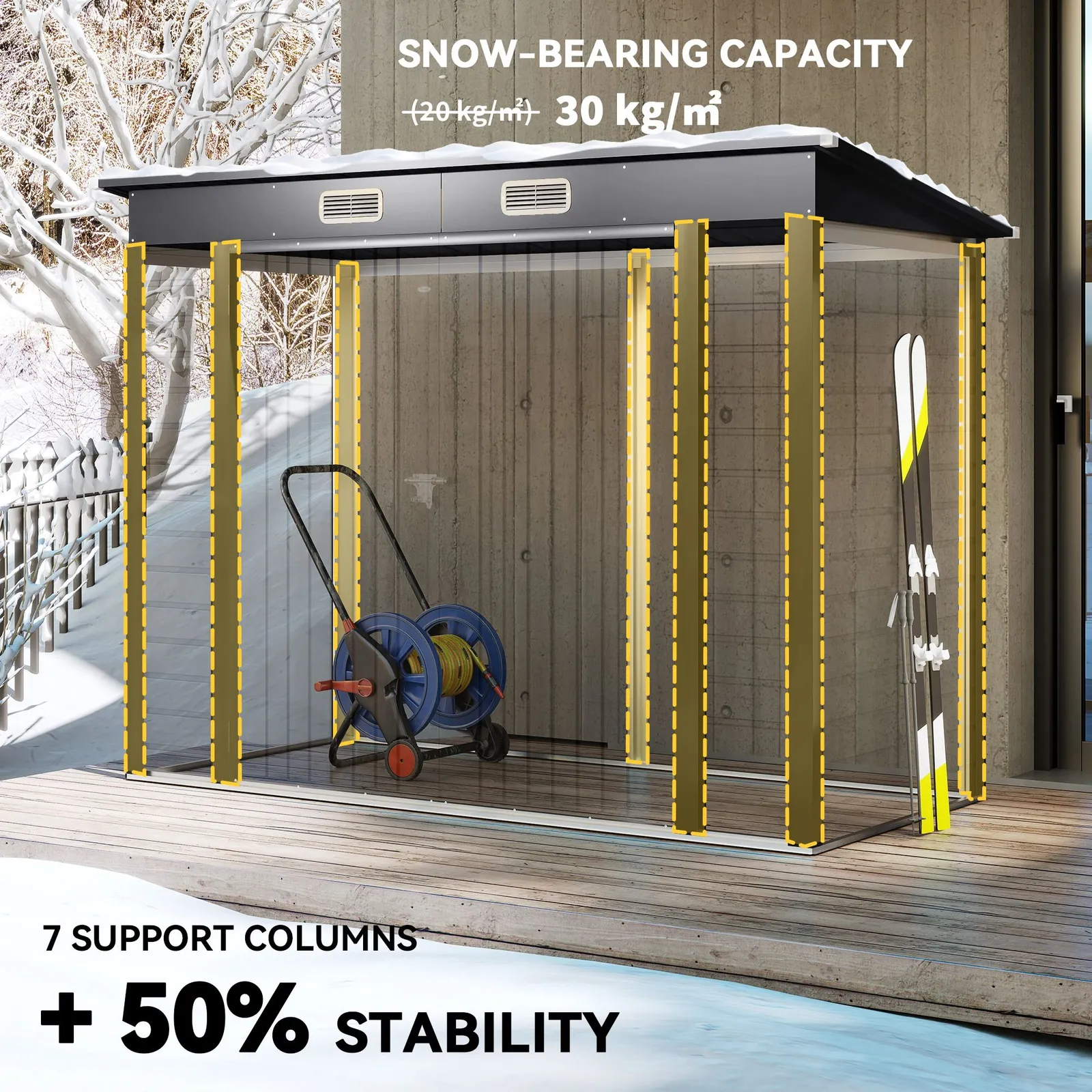 OUTSUNNY 8 x 4FT Metal Garden Storage Shed with Double Doors & 2 Vents in Grey 6