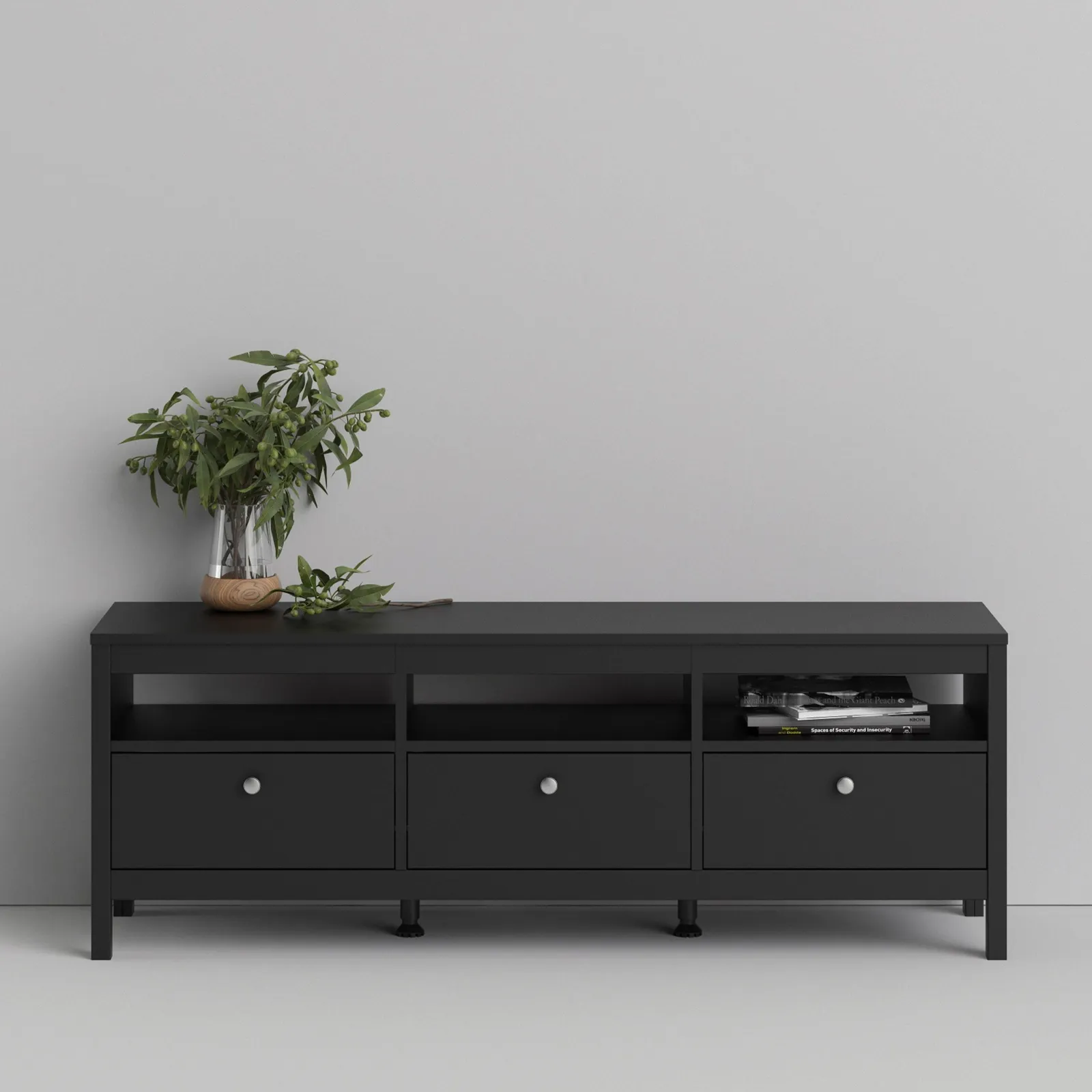 Furniture To Go Madrid TV Unit 3 Drawers in Black 6