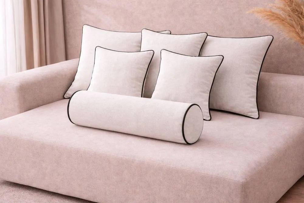 HOB Furniture Lux Velvet Cushion Sets with Black Piping in White