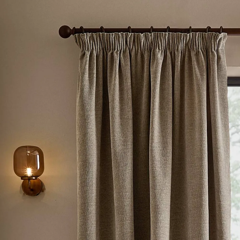 Yard Heath Washed Velvet Fully Lined Pencil Pleat Curtain Pair in Beige 3
