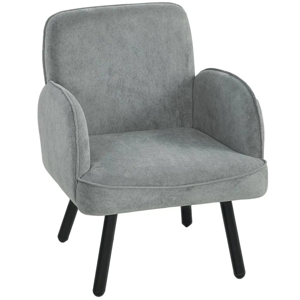 HOMCOM Lounge Chair Velvet Upholstered Spring Cushion Grey 2