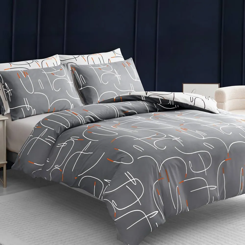 Grace Double Brushed Duvet Cover Single Supersoft with Zipper Closure in Grey