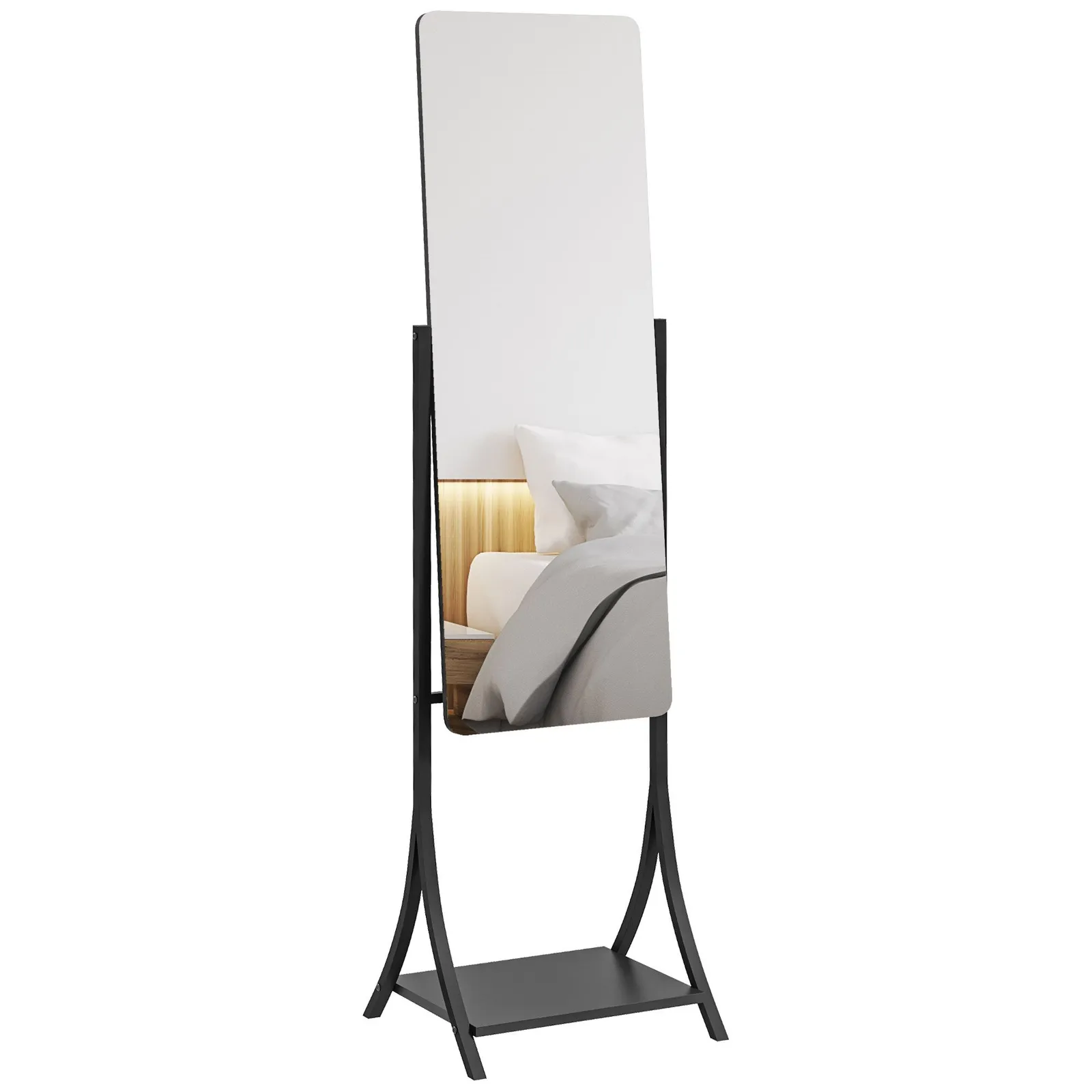 HOMCOM Freestanding Full Length Mirror Adjustable Full Body Mirror with Shelf in Black 2