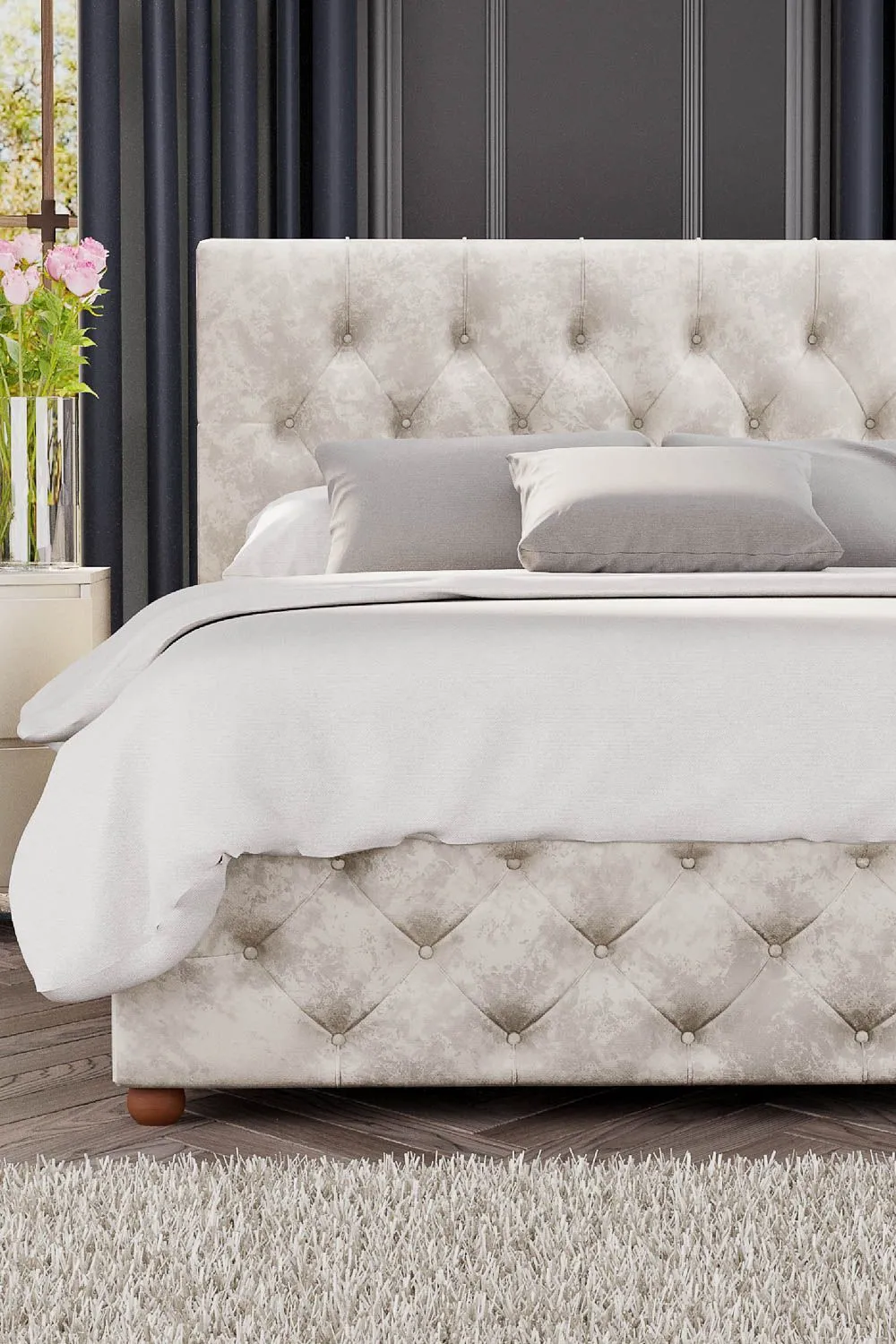 Laurence Llewelyn-Bowen Luna Ottoman Storage Bed in Mirazzi Velvet Fabric, Custom Made in Ivory 4