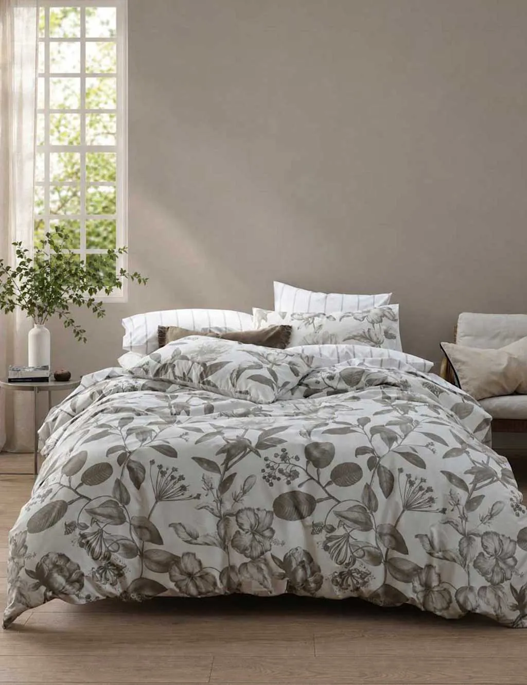 MM Linen Pure Cotton Botanical Floral Duvet Set Natural