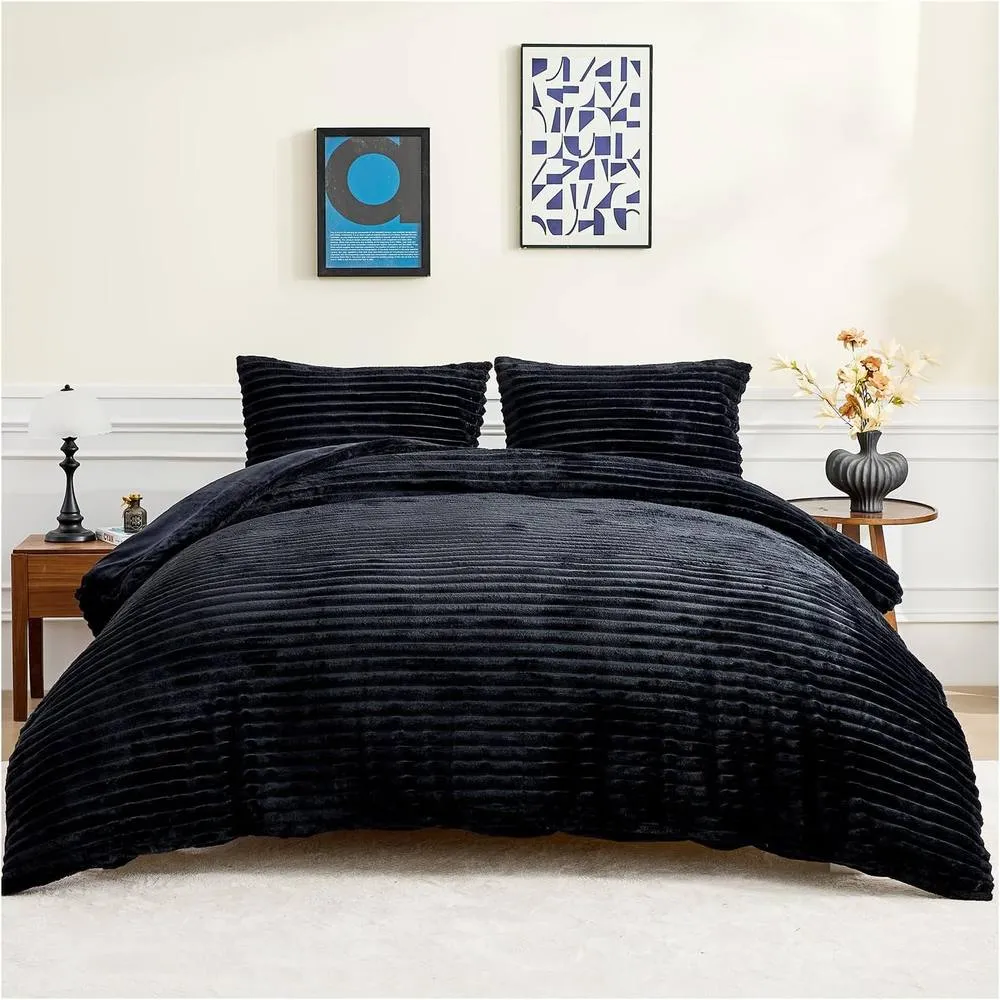 GAVENO CAVAILIA Osum Ribbed Duvet Cover Set in Black 1
