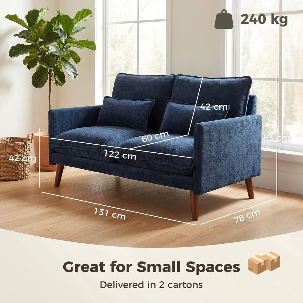 HOMCOM 2 Seater Sofa, Modern Loveseat with Spring Cushions, Wide Seat, Blue 3