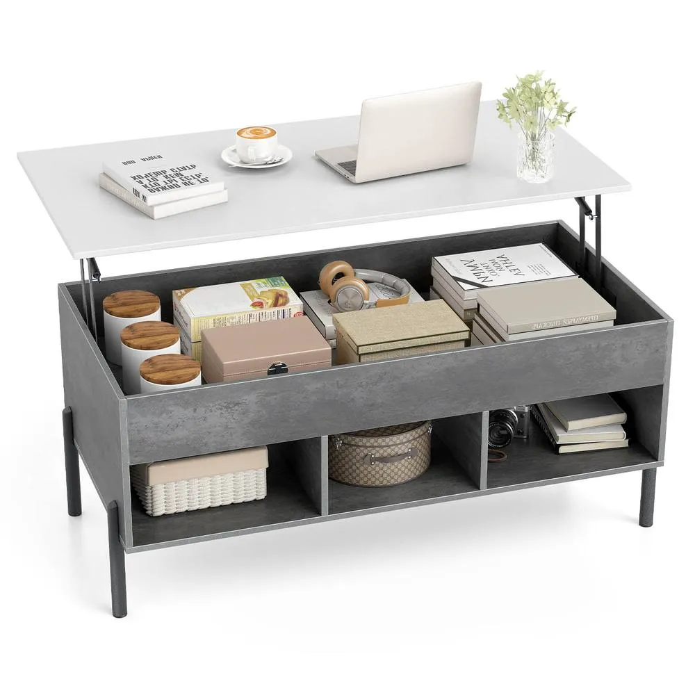 Costway Lift Top Coffee Table Central Table w/Lifting Tabletop-Grey in Grey