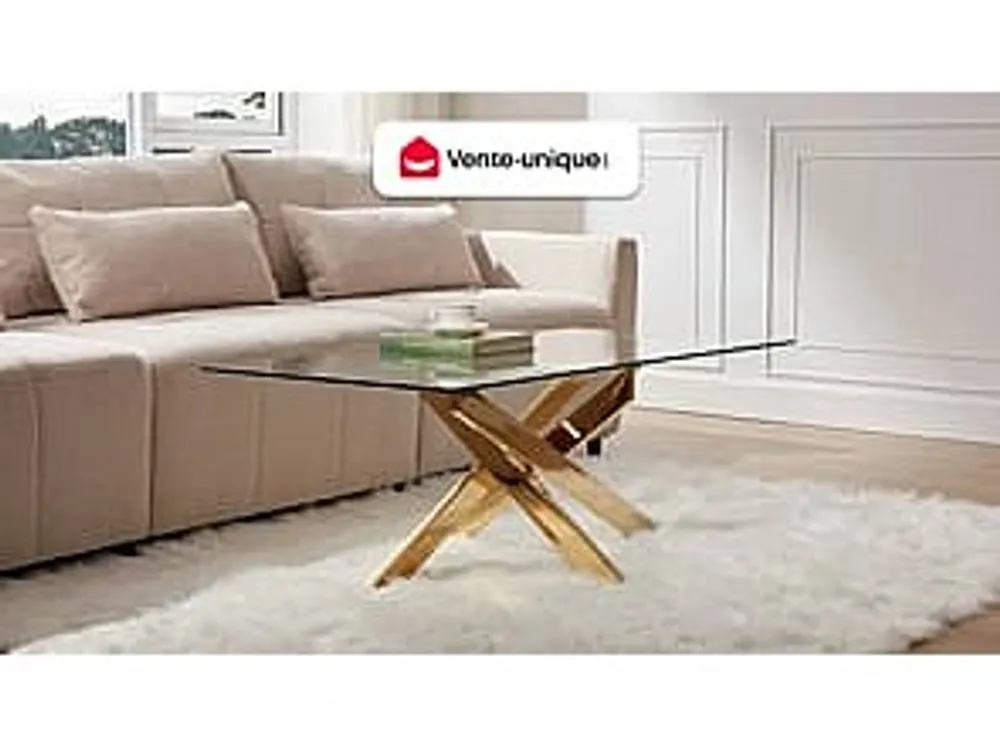 Vente-unique Tempered Glass & Gold Metal Coffee Table - Transparent - COSIMA in Clear 4
