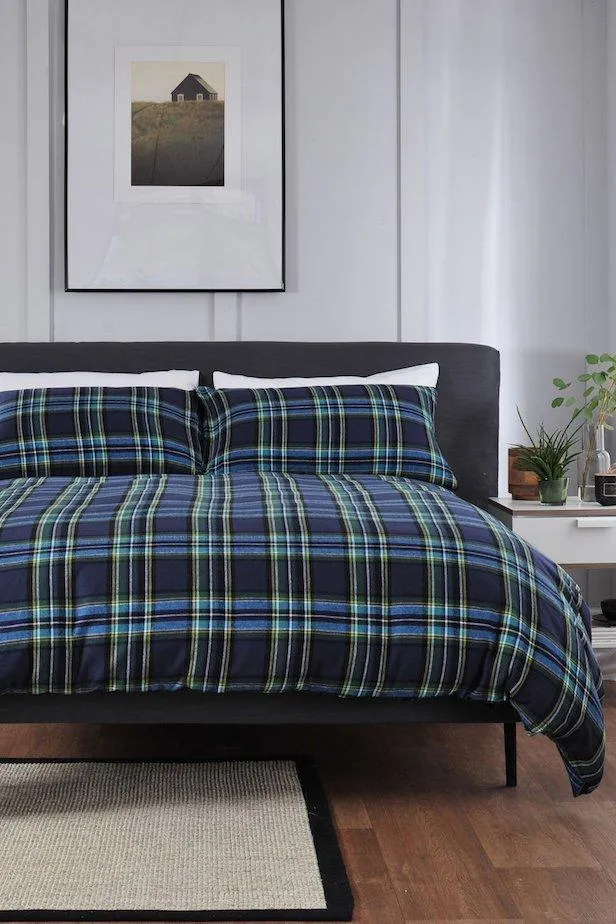 Blue Tartan Brushed Cotton Single Duvet Set