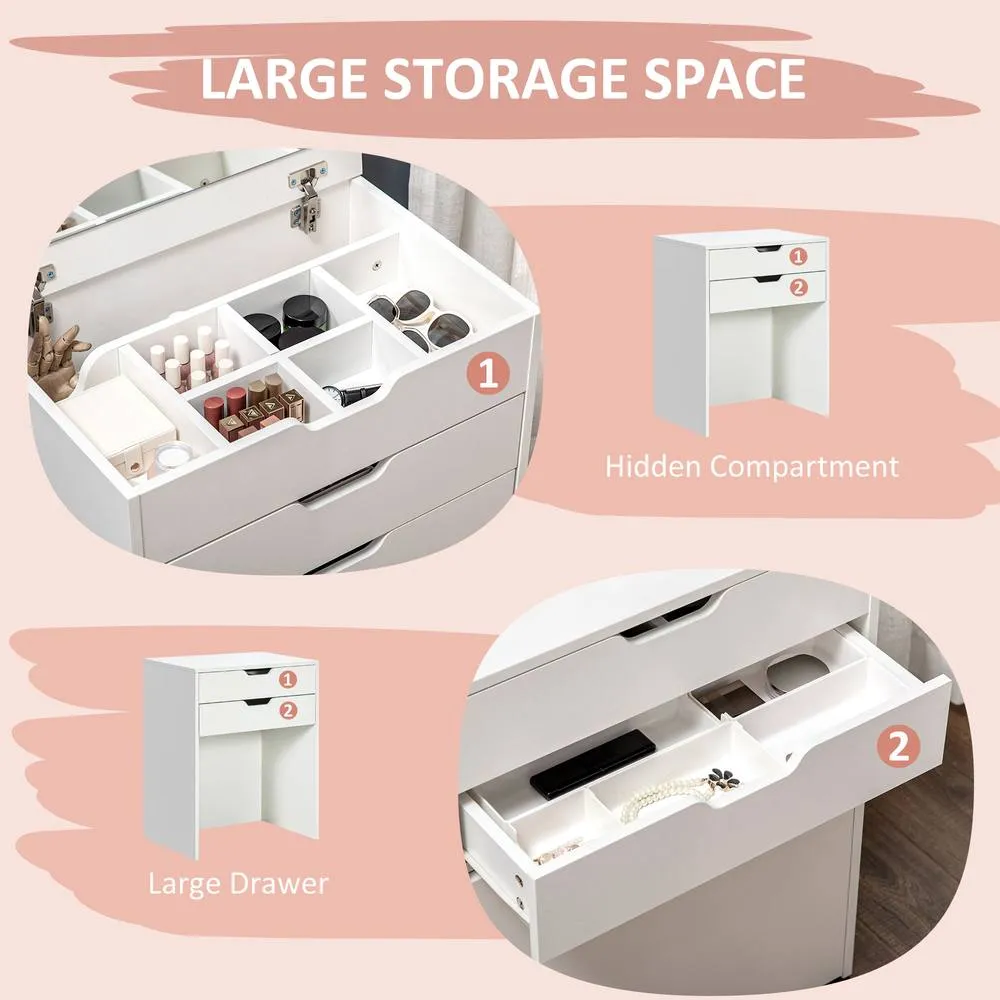 HOMCOM Dressing Table Set Flip up Mirror Stool Drawer & Compartments in White 5