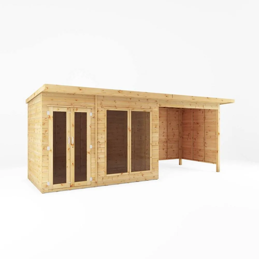 Mercia 18 x 6 Feet Maine Pent Summerhouse with Patio Area - Wood/Glass in Light Brown