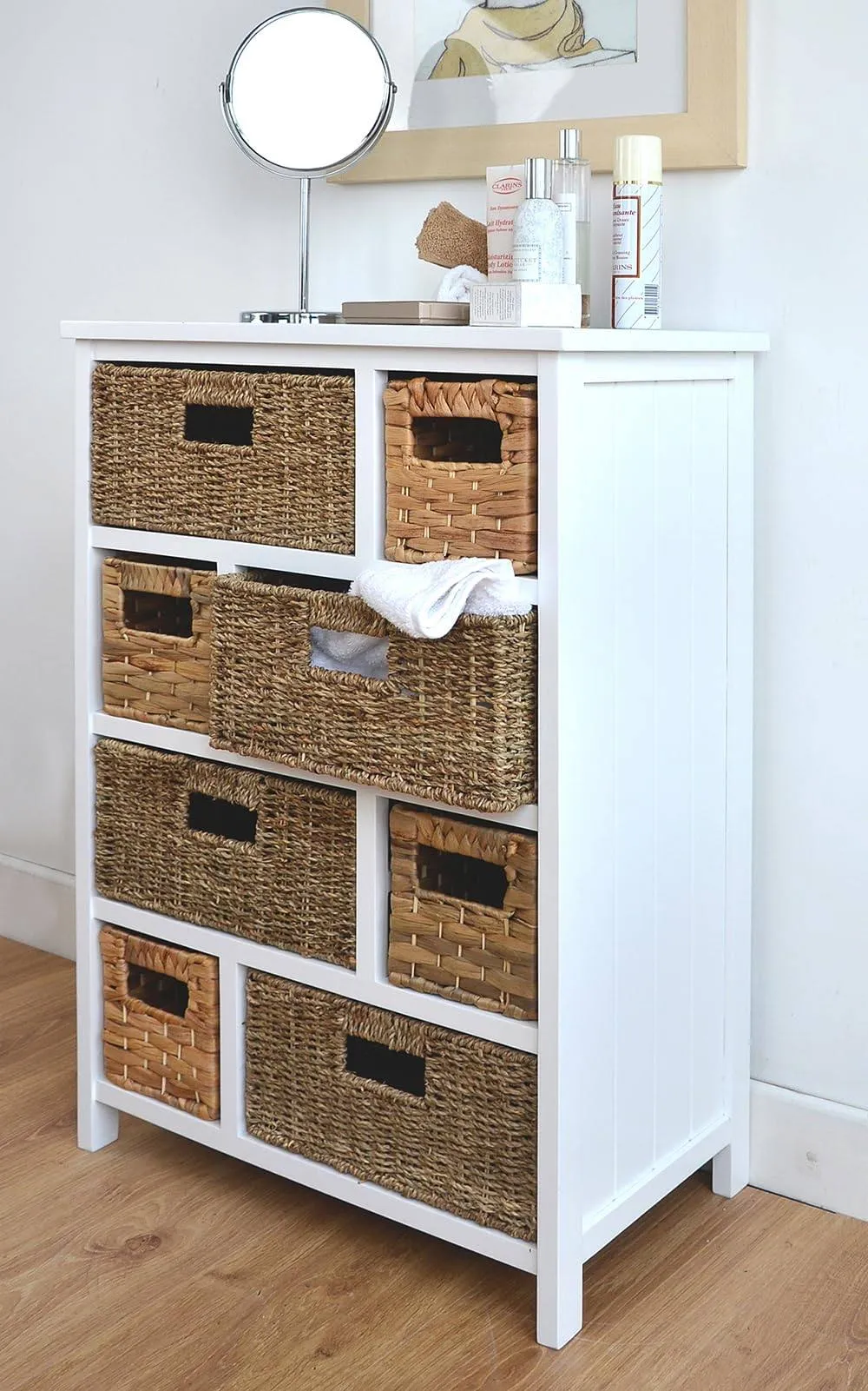 Statement Furniture Tetbury 8 Drawer Storage Unit White with Hyacinth & Seagrass Baskets 2