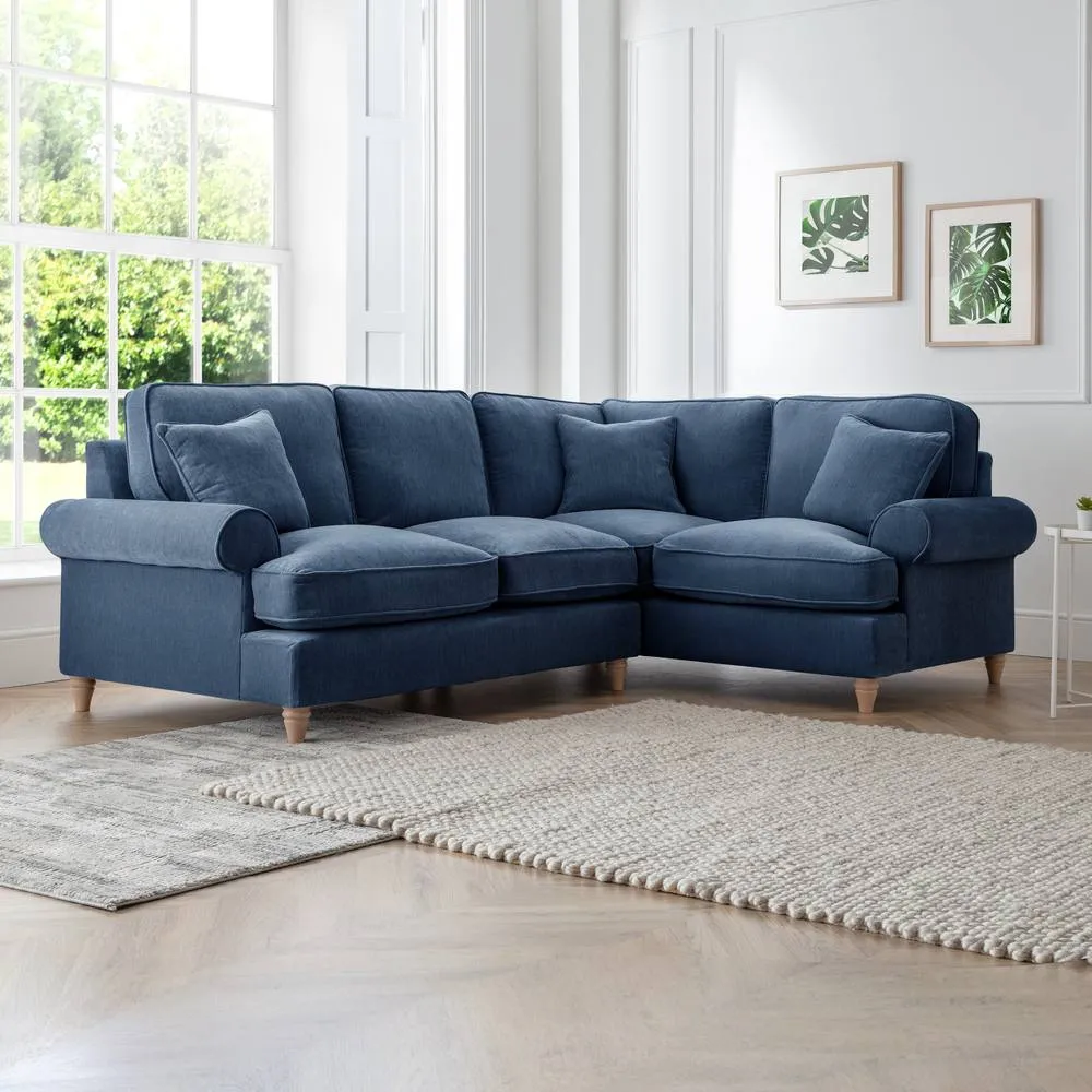 The Great Sofa Company Ezra Right Hand Velvet Corner Sofa - Scroll Arm in Navy 1