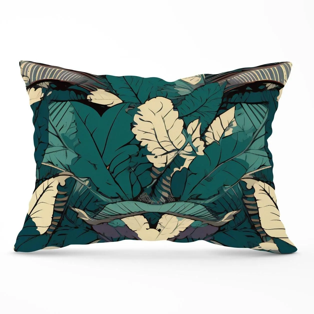 Warren Reed - Designer Green Beige Tropical Leaves Cushions