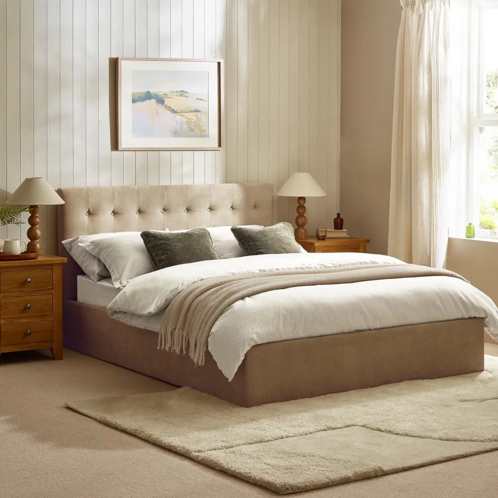 Peggy - Double - Ottoman Storage Bed - Stone - Fabric - 4ft6 1