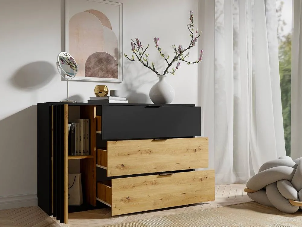 Vente-unique 3 - Drawer & 1 - Door Chest Of Drawers - Black & Natural - TUNALO 4