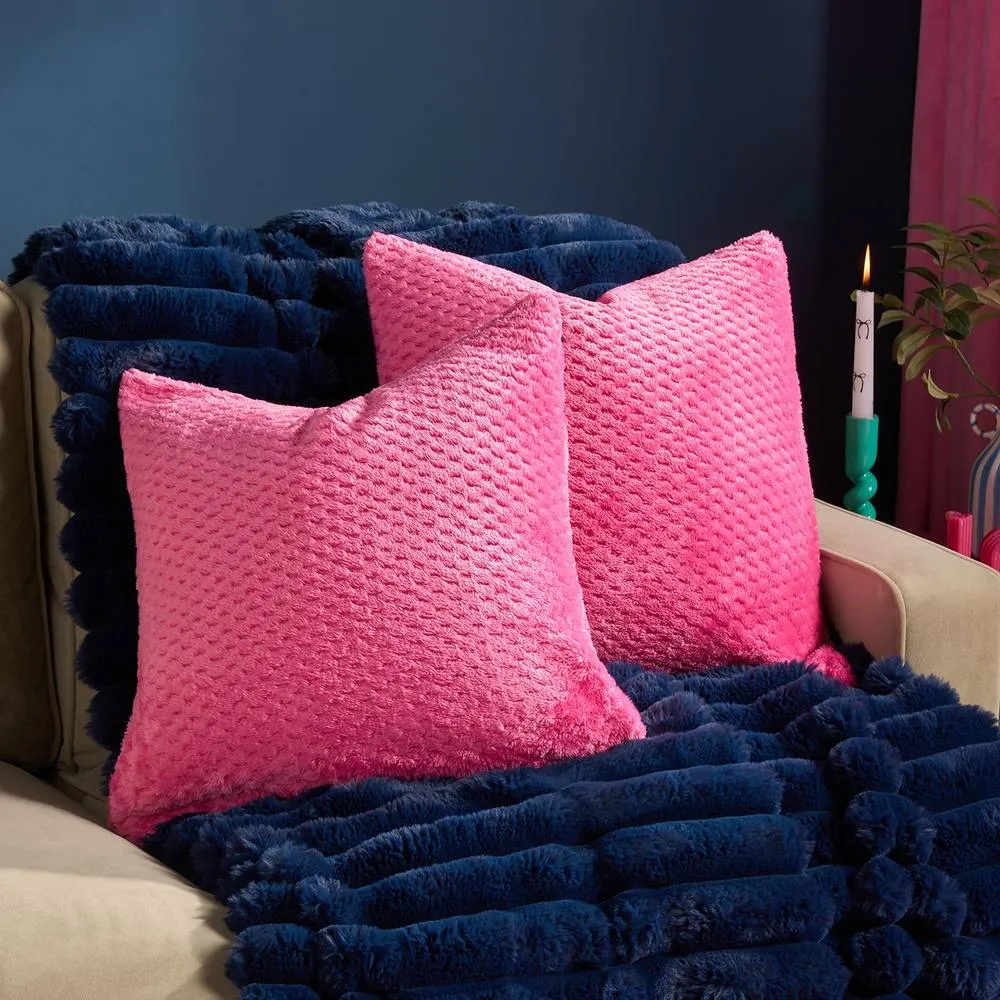 OHS 2 Pack of Waffle Fleece Square Cushion Covers in Bright Pink