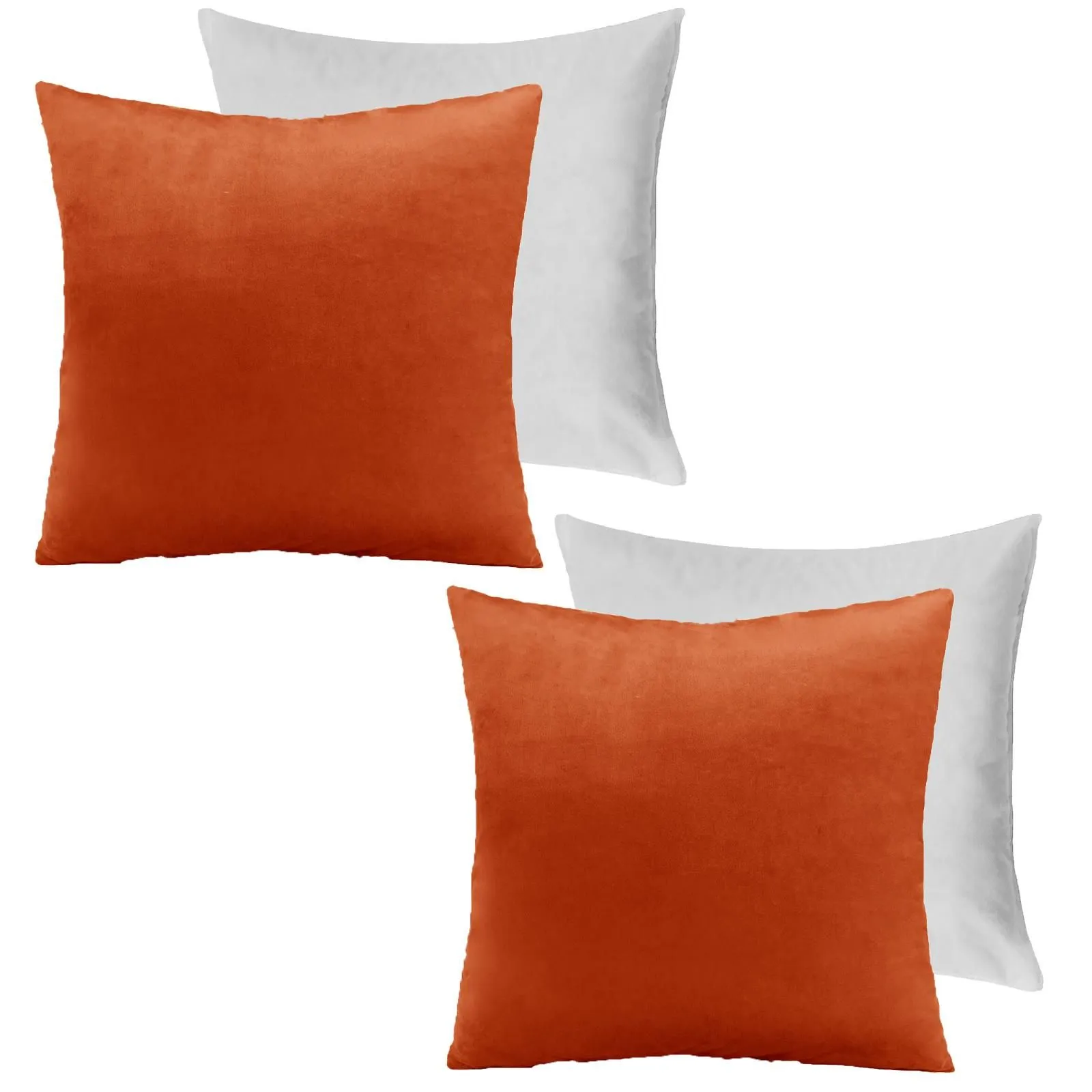 OHS 2 x Matte Velvet Filled Cushion Covers Soft Zip in Burnt Orange