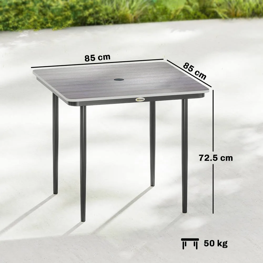 OUTSUNNY Garden Dining Table, Outdoor Table with Umbrella Hole in Light Grey 3