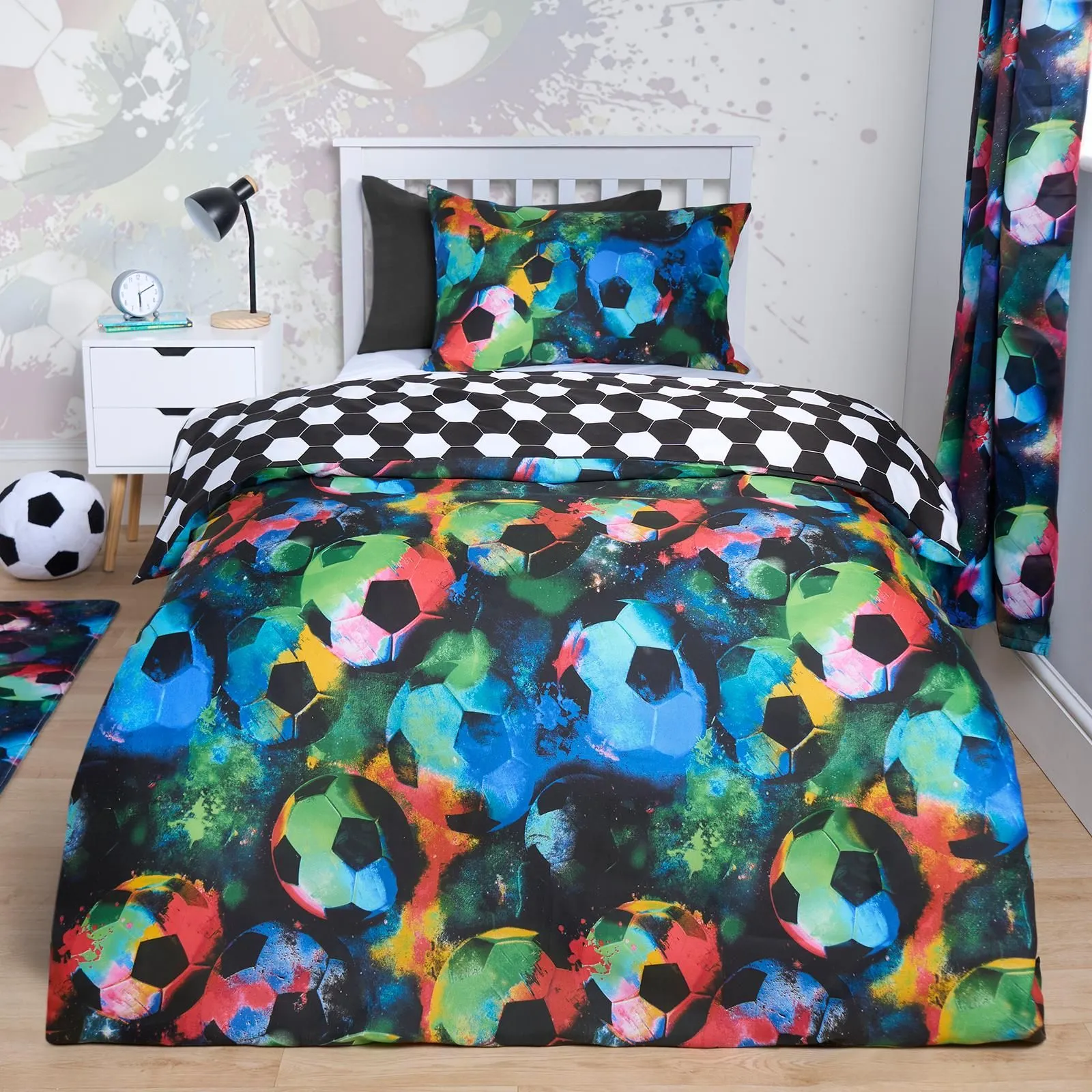 OHS Football Duvet Cover Bedding Set Quilt Pillowcase Soft Reversible Neon in Black