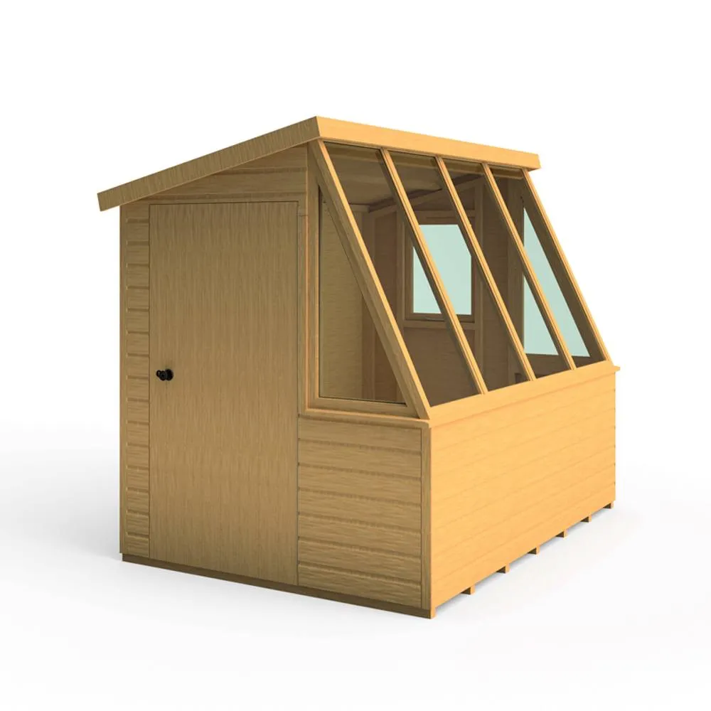 Shires Iceni 8x6' Potting Shed Pre Hung Doors with Opening Glass Side Window in Brown 3