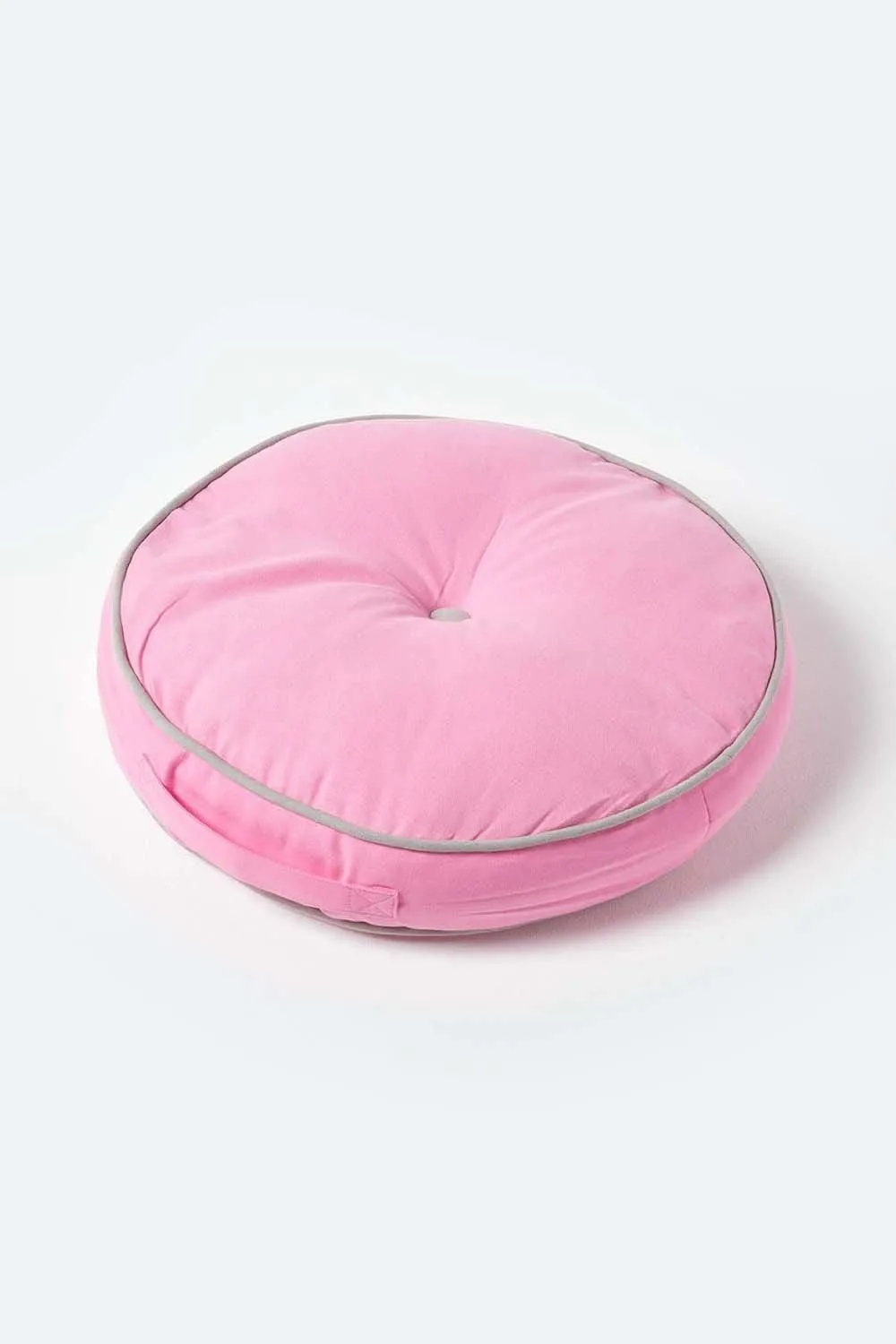 Homescapes Round Cotton Floor Cushion Soft, Comfy & Machine Washable in Pink 2