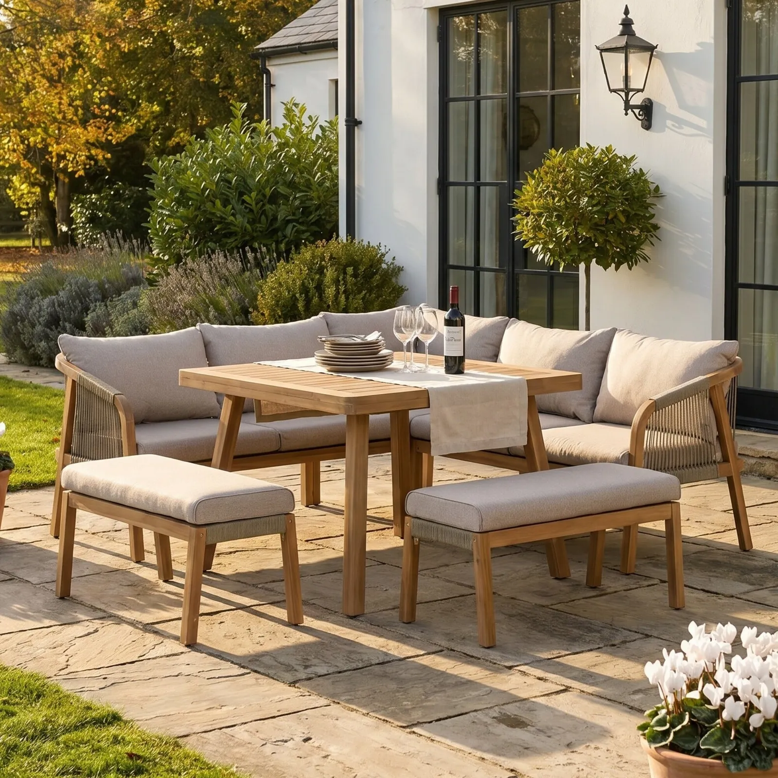 Tavira Corner Dining Set Table without Stretcher, Wooden, Grey | Barker & Stonehouse
