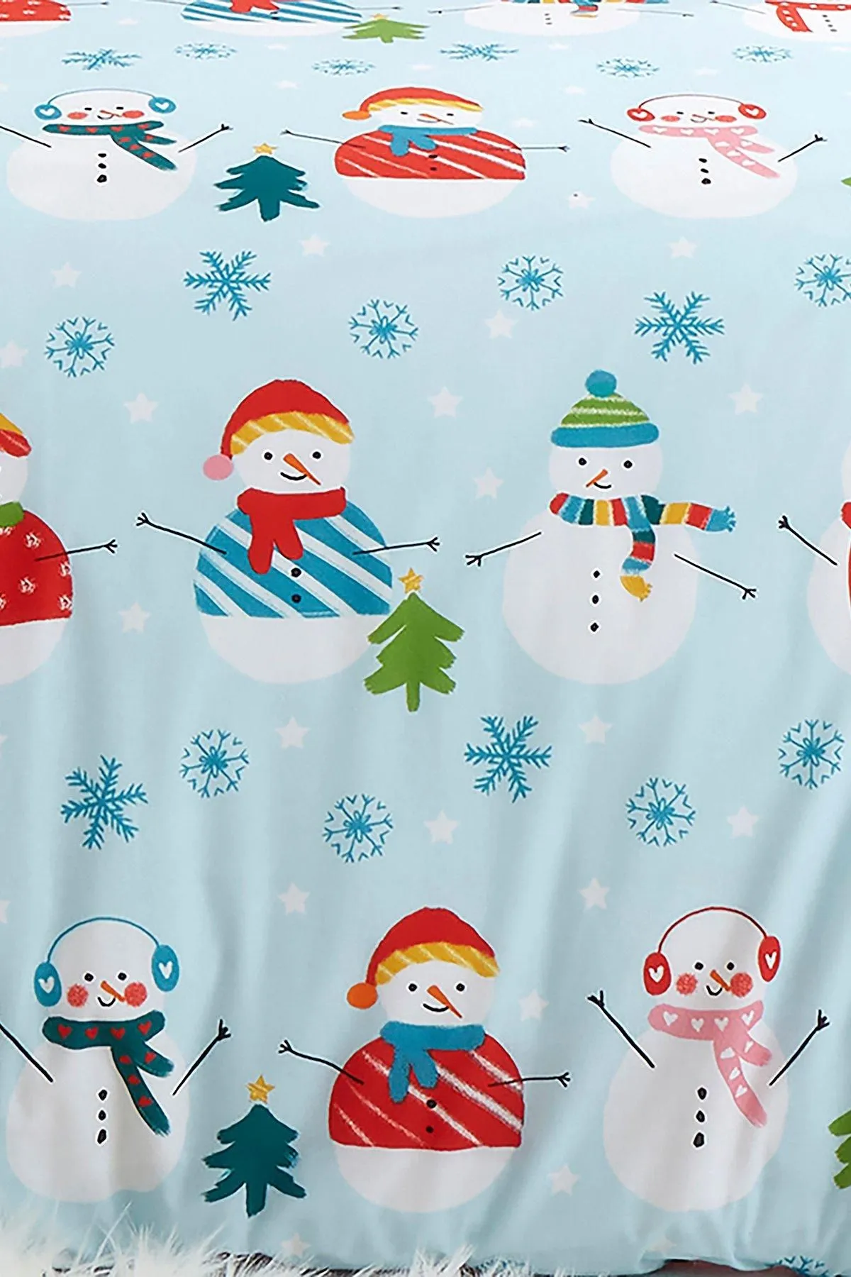 Fusion 'Christmas Snowman' Easy Care Duvet Cover Set in Duck Egg Blue 3