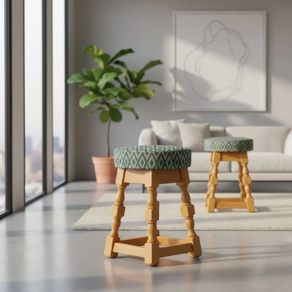netfurniture Closo Classic Soft Oak Low Bar Stool with Green Diamond Seat Pack of 2 2